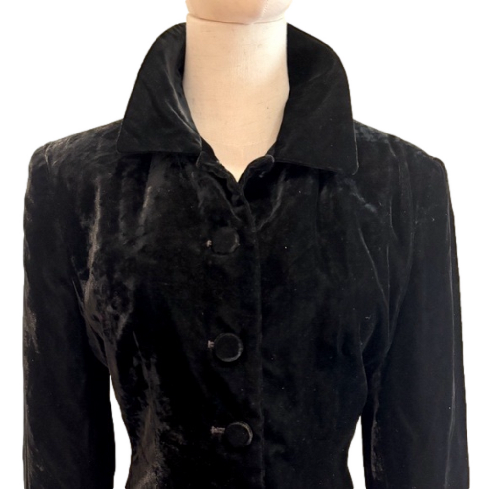 90s TALBOTS BLACK VELVET BLAZER FITTED HOURGLASS CRUSHED VICTORIAN VIBE SZ 12P - Picture 5 of 11